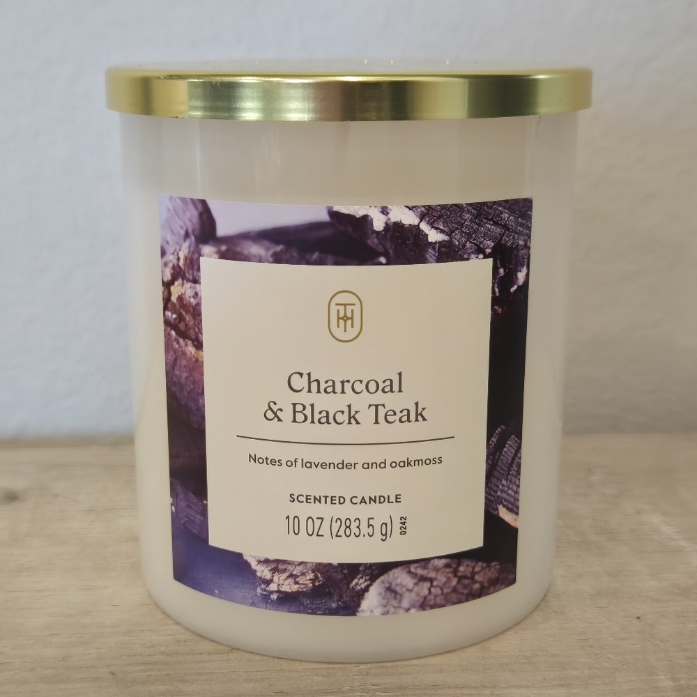 Charcoal & Black Teak Scented Candle - White